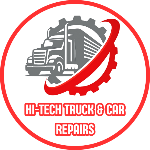 Hi-Tech Truck & Car Repairs logo featuring a gray semi-truck and gear, representing expert vehicle maintenance and repair services from HiTech-repairs.co.za.